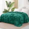 thumbnail image 3 of Exclusivo Mezcla Queen Size Soft Fleece Blanket, 90"x90" Stylish Jacquard Velvet Blanket for Bed, Cozy Soft Lightweight for All Season, Tie-dye Teal, 3 of 9