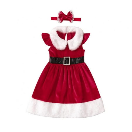 

BULLPIANO 1-6Y Christmas Outfits for Toddler Baby Girls Santas Claus Dresses Long Sleeve Comfy Princess Holiday Red Dress