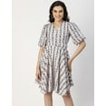 thumbnail image 3 of Moomaya Short Sleeves V Neck Cotton Dress - Women's Stylish Fit And Flare Dress, 3 of 9