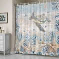 thumbnail image 5 of Marine Life Shower Curtain, Ocean Turtle Coral Starfish Seashell Coastal Beige Wooden Waterproof Shower Curtain Set with 12 Hooks Lightweight Bath Curtains Fabric Bathroom Decor 72x84 Inches, 5 of 9