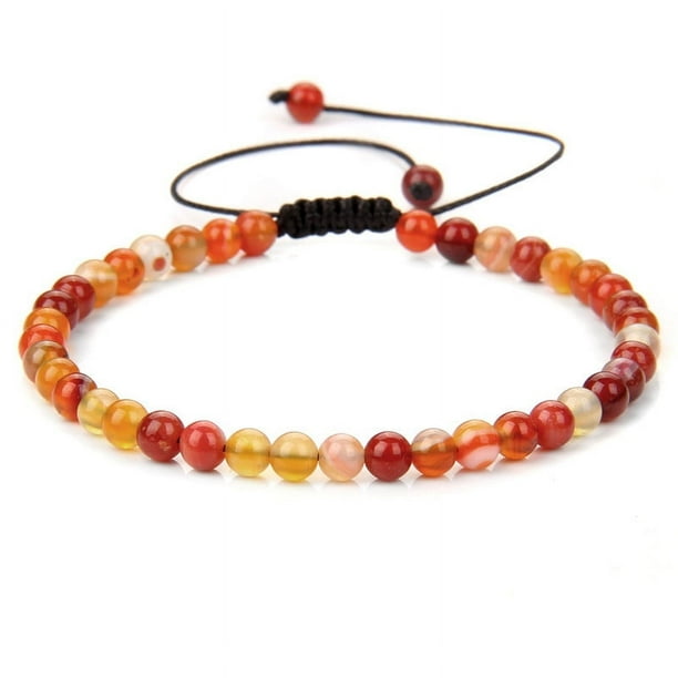 Nvzi Pulsera de cuentas hecha a mano, pulsera de cuentas finas de 4 mm tejida con cuentas de piedra natural ajustables, pulsera hecha a mano (color mixto H)