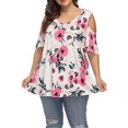 thumbnail image 3 of Camisa de mujer Blusa de manga corta con hombros descubiertos y estampado floral, blanco, 4XL Noticed AP002473-19, 3 of 5