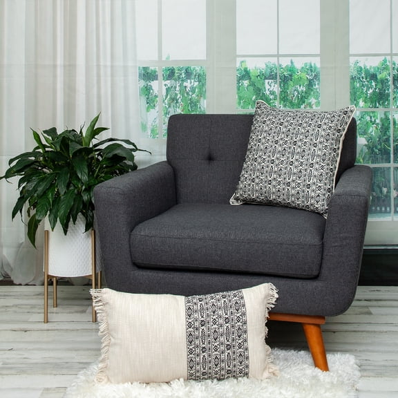 Nassau Collection Woven Tribal Pattern Cotton Throw Pillow - 20" - Black and Beige