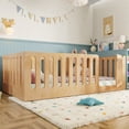 thumbnail image 3 of Jopath Twin Size Floor Bed with High Fence for Kids, Solid Wood Kids Montessori Bed with Door for Boys Girls Natural, 3 of 9