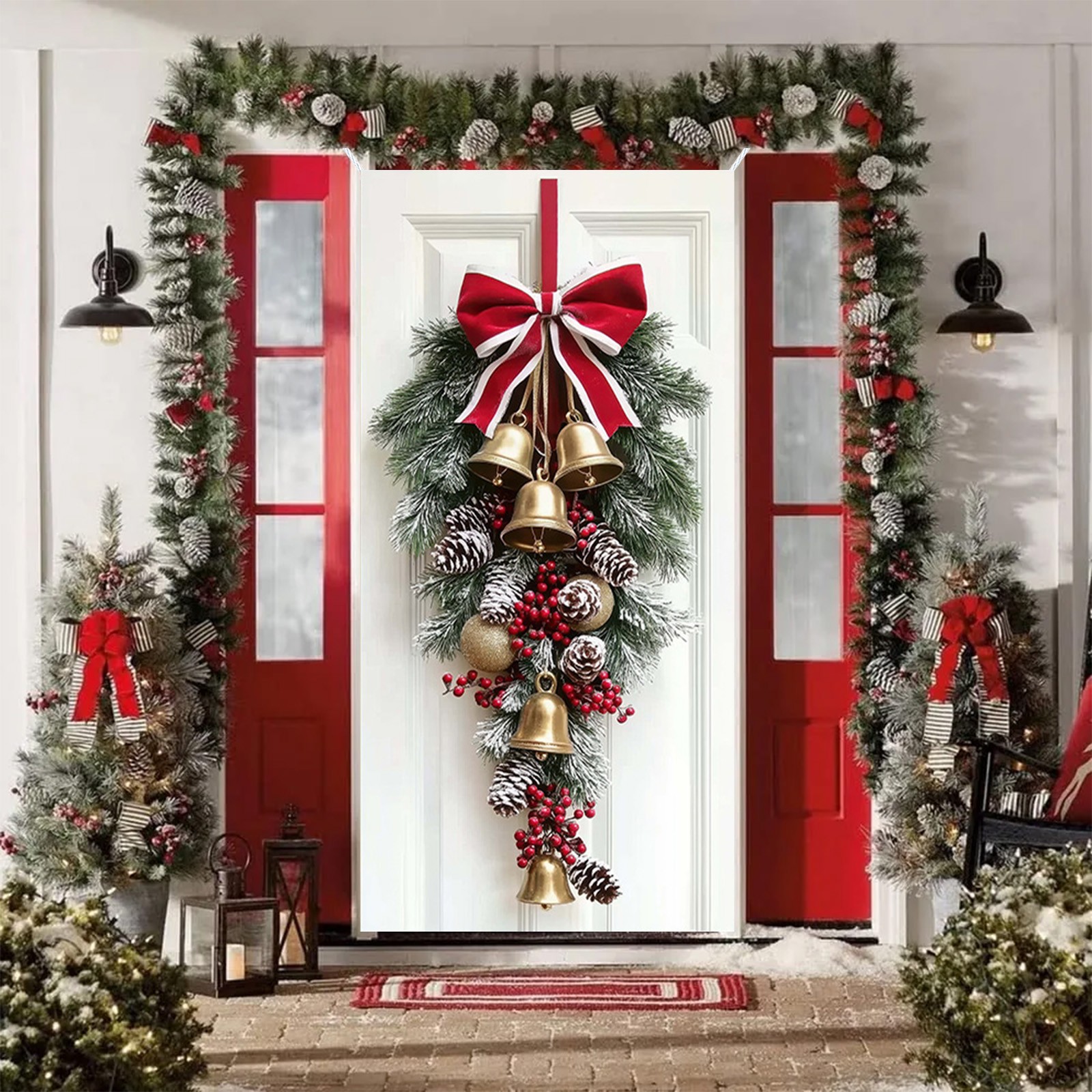 Couvre-porte De Noël Bonhomme De Neige - Taille 35x79 Pouces (environ 90x200cm), Polyester - Décoration Intérieure/extérieure Réutilisable Pour Porte D'entrée