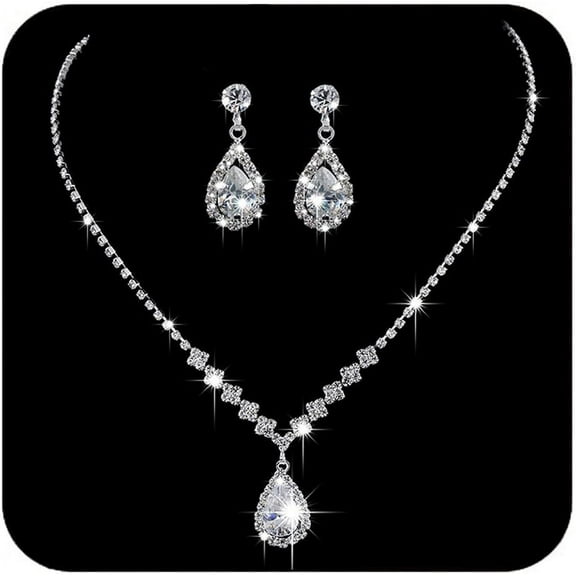 Bride Crystal Necklace Earrings Set Bridal Wedding Jewelry Sets Rhinestone Choker Necklace Prom Costume Jewelry Set for Women and Brides