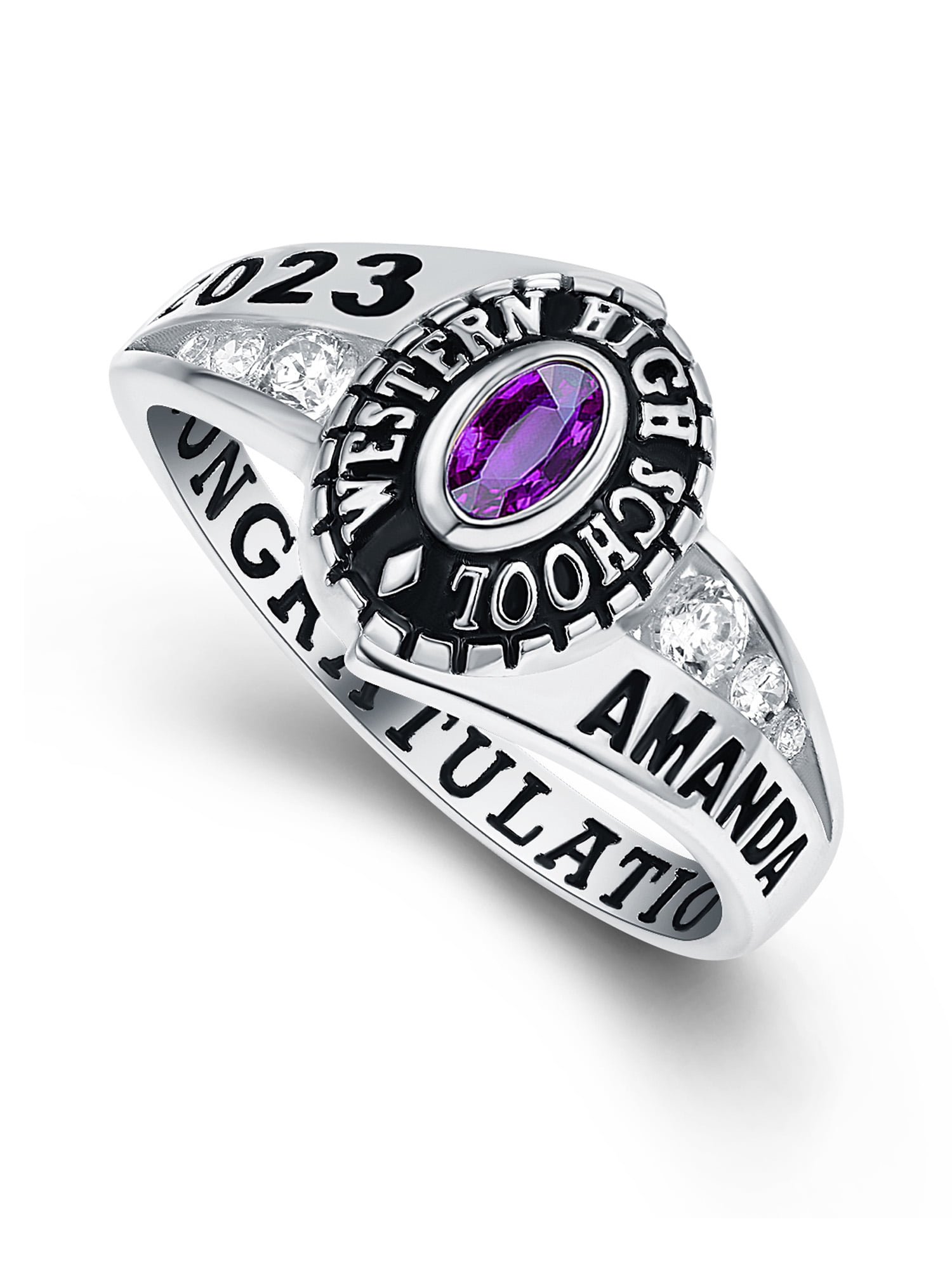 Mementos PJM Custom Women's Class Rings 10kt White Gold for High School or College Graduation