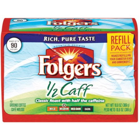 Folgers 1/2 Caff Medium Ground Coffee Refill Pack, 10.8 Ounces
