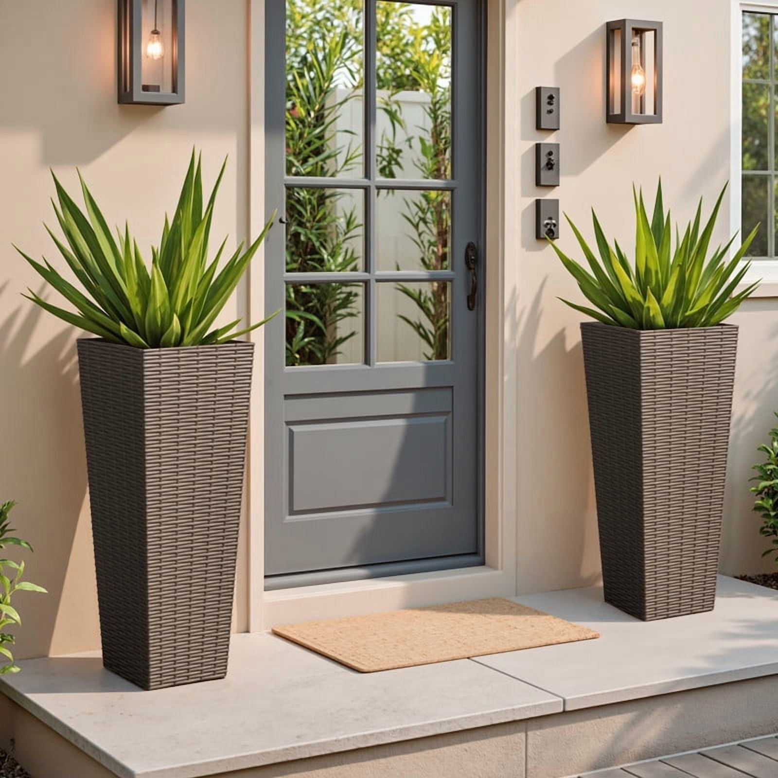 Devoko 32" Tall Planters for Outdoor Plants Set of 2, Woven-Textured Outdoor Plant Pots for Patio, Front Porch