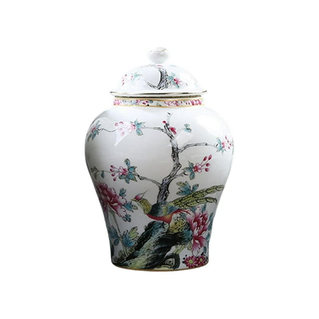 Ceramic Ginger Jar Porcelain Temple Jar Home Decor Chinese Table Centerpiece Style A