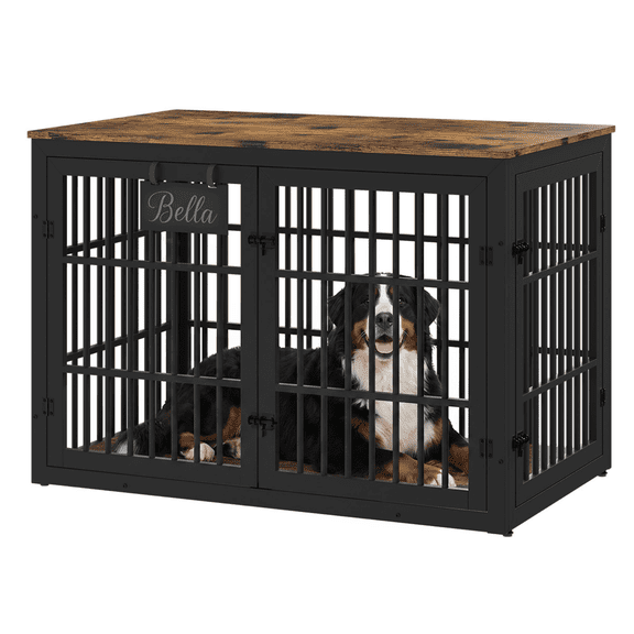 JFHID 46" Heavy-Duty Dog Crate Furniture for Large Dogs, XXL Wooden Dog Cage Kennel Indoor Furniture, Black and Brown