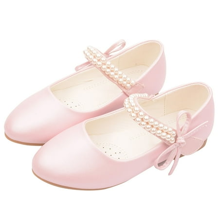 Otqutp Girls Kids Strap Beaded Pearl Sandals Princess Dance Party Formal Pointed Toe Shoes Ankle Closed Trendy Non Slip Shoes