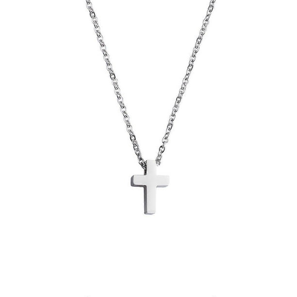 Catholic Necklace with Cross Crucifix in Silver Titanium Steel for Adult Men and Women Small Size
