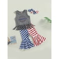 thumbnail image 3 of Independence Day Kids Girls Clothes Summer Tassel Tank Tops and Stretch Casual Star Stripe Flared Pants Headband, 3 of 10