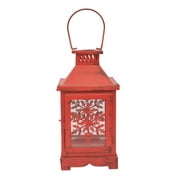 Holiday Time Metal & Glass Lantern Snowflake Design Antique Red Finish 10 inch