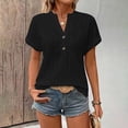 thumbnail image 4 of ClodeEU Women's V Neck Henley Short Sleeve Casual Tunic Top,Casual Solid Color Loose Fit Blouse Black,Women's Plus L, 4 of 6