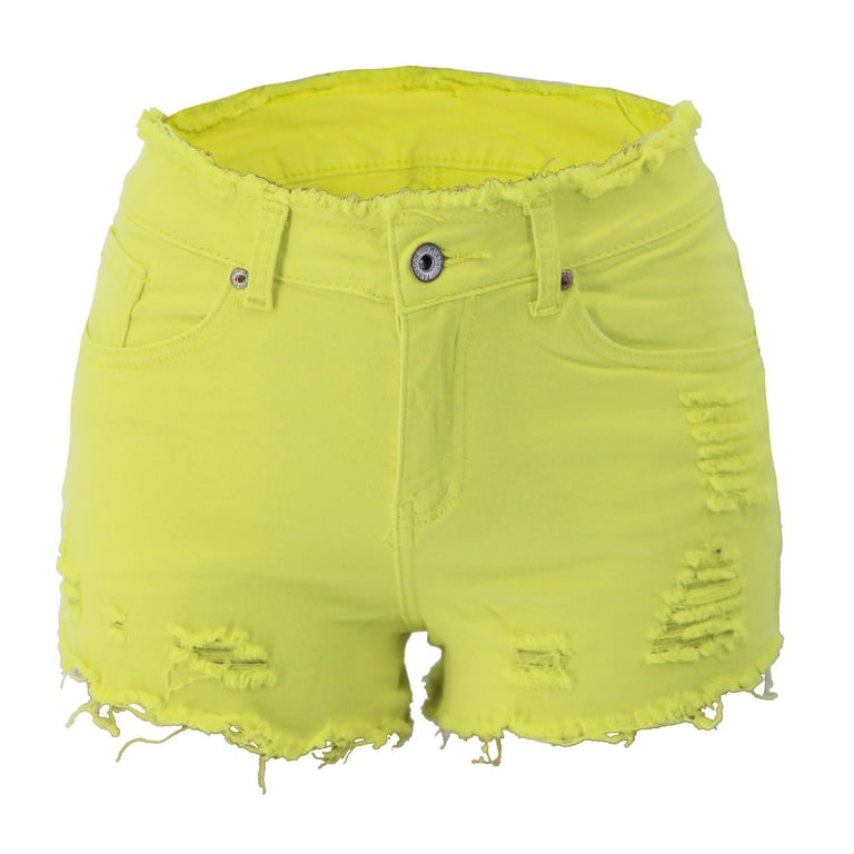 Finelylove Elastic Waist Shorts Women Spandex Shorts Women Under Dress Jean  High Waist Rise Solid Yellow M