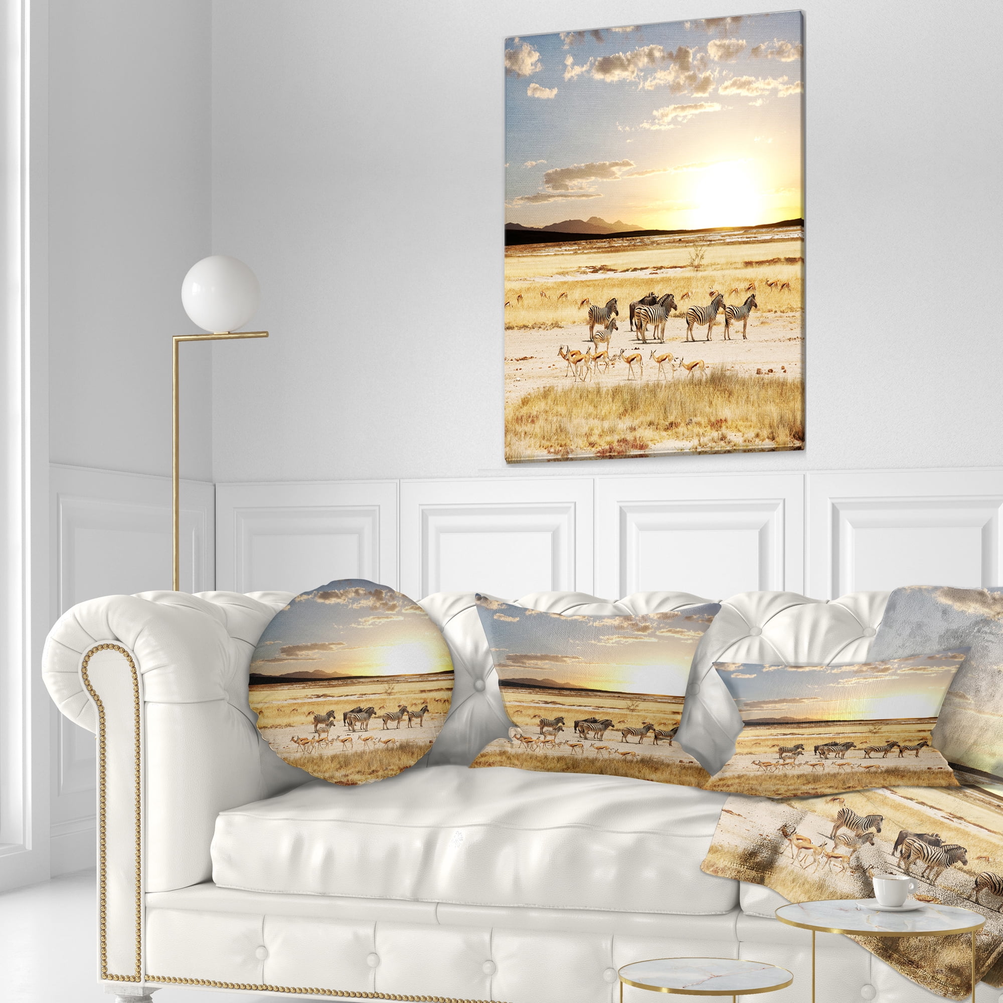 Designart Zebras and Antelopes in Africa - African Landscape Printed Throw Pillow - 12x20