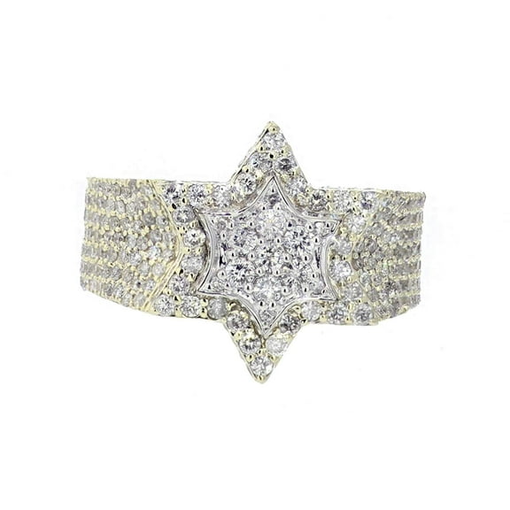 Midwest Jewellery Diamond Ring for Men 6 Point Star Solid 10K Gold 2.25ctw Diamonds 19mm Wide Two Tone