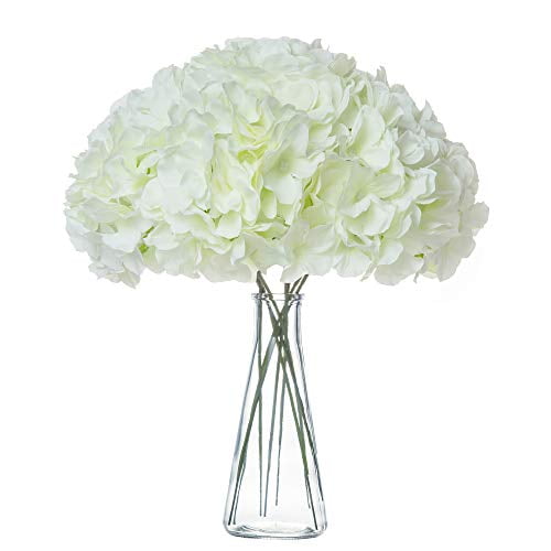Ivory White Realistic Artificial Flowers Bunch of 3 Cream Faux Silk Hydrangeas 