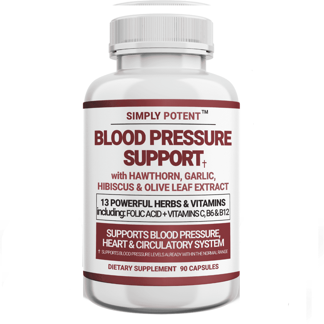 Simply Potent Blood Pressure Support for Men & Women, Hawthorn, Hibiscus, Garlic, Olive Leaf & Green Tea, 13-in-1 Cardiovascular Formula, 90 Ct