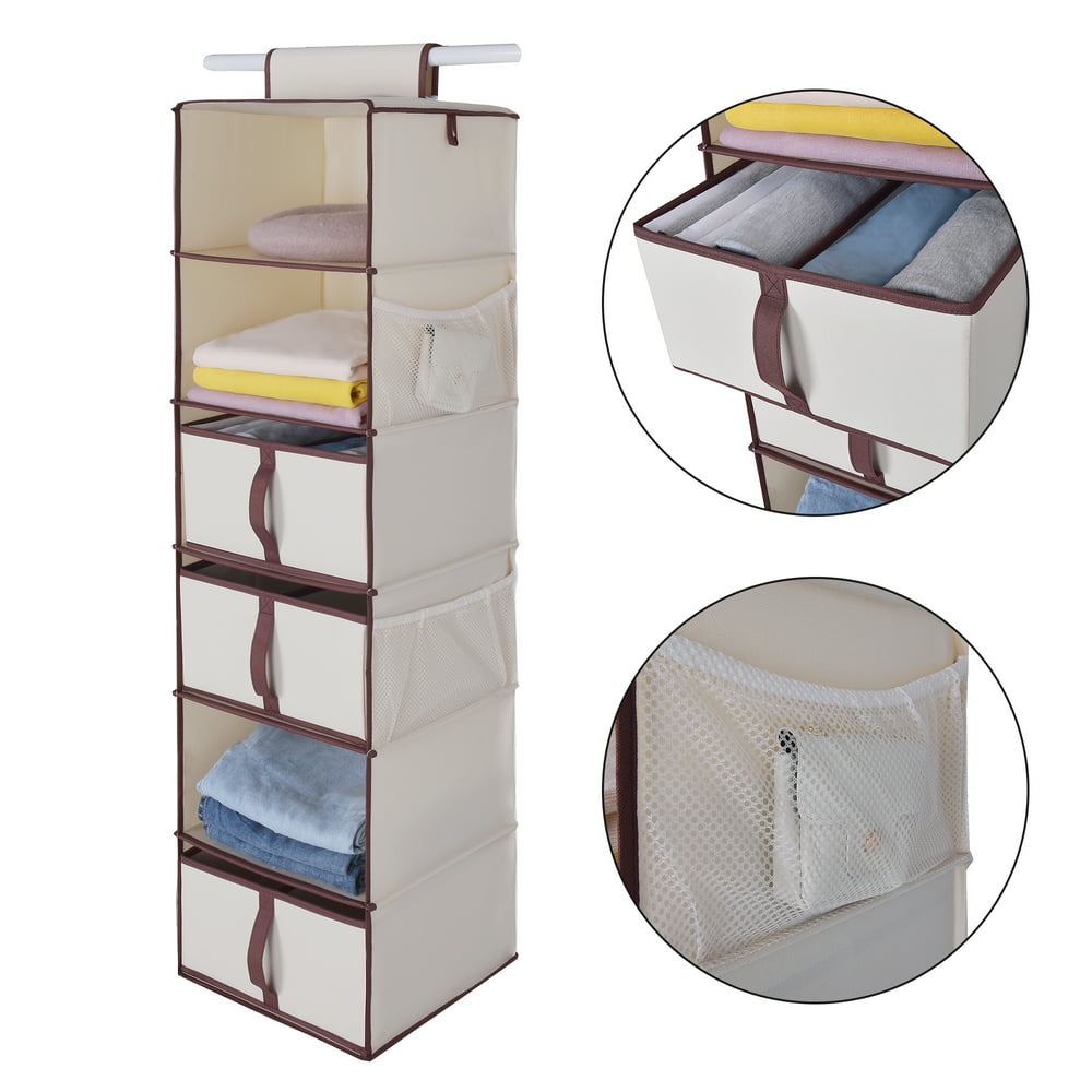 Foldable Hanging Closet Organizer with Drawers, 6-Shelf, Natural ...