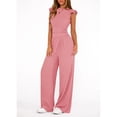 thumbnail image 4 of EASYBRA Women Casual Two Piece Outfit Ruffle Sleeve Top and Pleated Wide Leg Pants Summer Fashion Set, 4 of 8