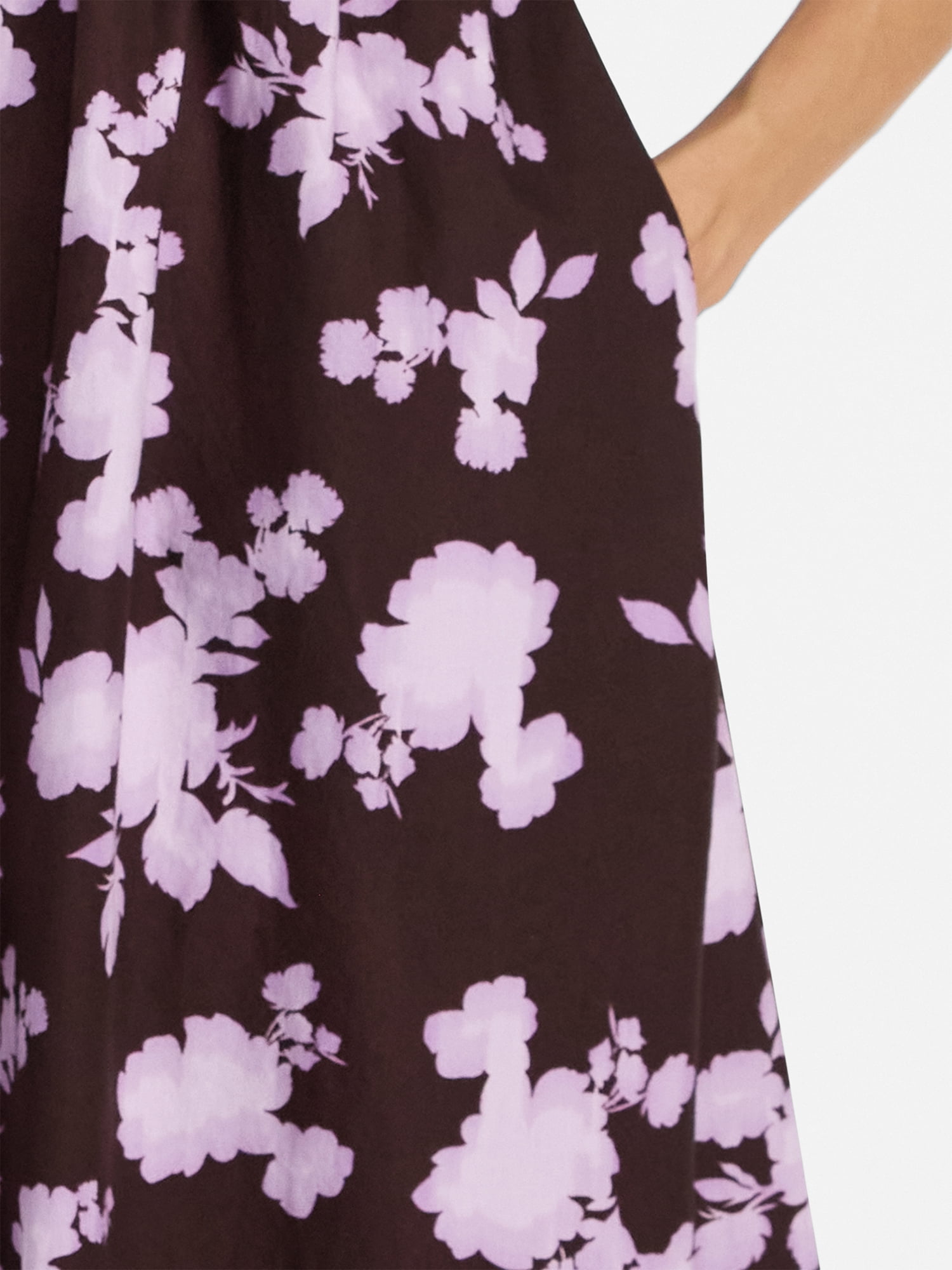 Time and Tru Women's and Women's Plus Cotton Back Tie Midi Dress with Short Puff Sleeves, Sizes XS-4X