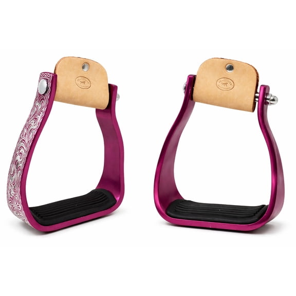 Horse Western 5" Barrel Racer Pink Engraved Aluminum Angled Show Stirrups 51140PK