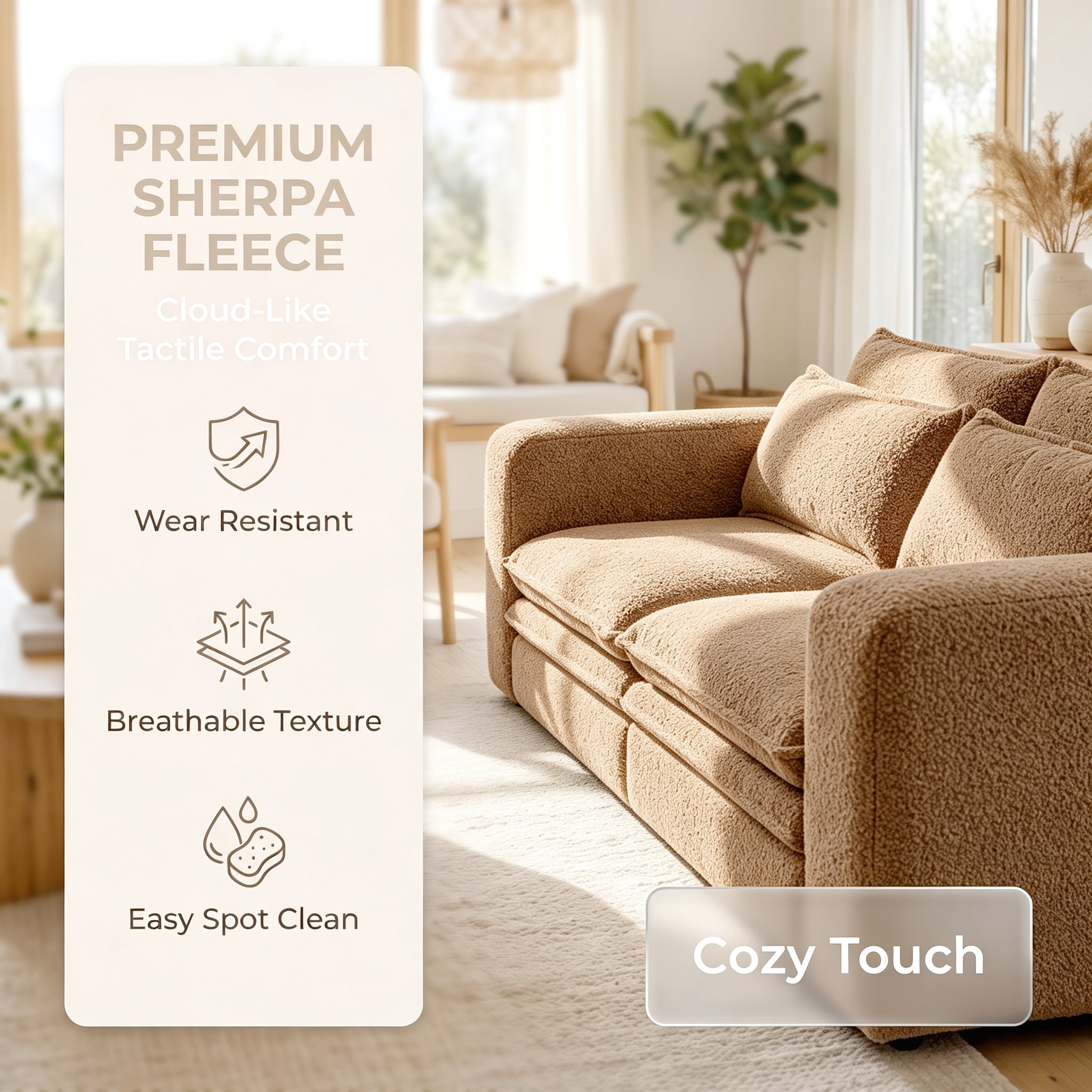 3-in-1 King Size Sleeper Sofa Bed, 93" Sherpa Fleece Pull Out Couch with Wide Armrests & Deep Seat, Modern Convertible Futon Lounge Sofa with 2 Pillows, Camel