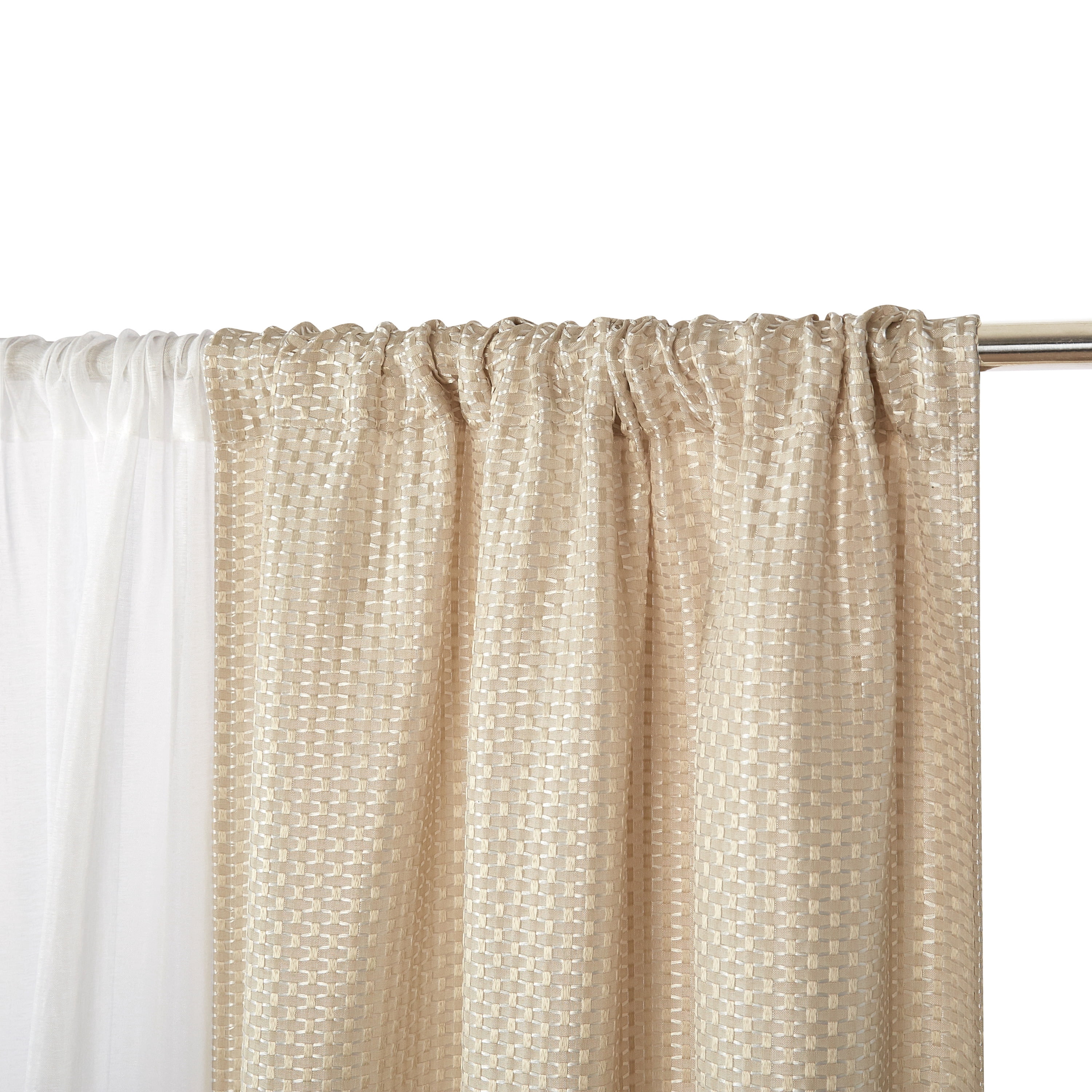 Better Homes & Gardens 4 Piece Beige Open Stitch & Solid Curtain & Sheer Panel Set, Beige, 74x84