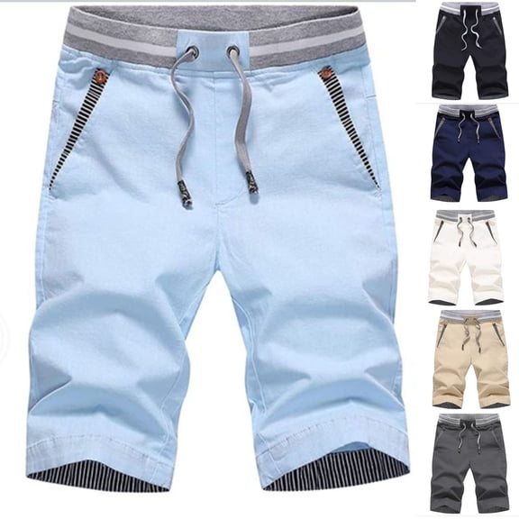 FRSASU Men's Shorts Summer Casual Cotton Fashion Style Board Short Male Drawstring Elastic Waist Breeches Beach Shorts White