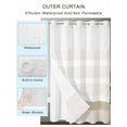 thumbnail image 2 of No Hook Cloth Fabric Shower Curtain with Snap in Liner, Brown Stripe Waterproof Shower Curtains Set with See Through Top Window, Modern Rustic Horizontal Brown Striped Bath Curtains Shower 36"x72", 2 of 6