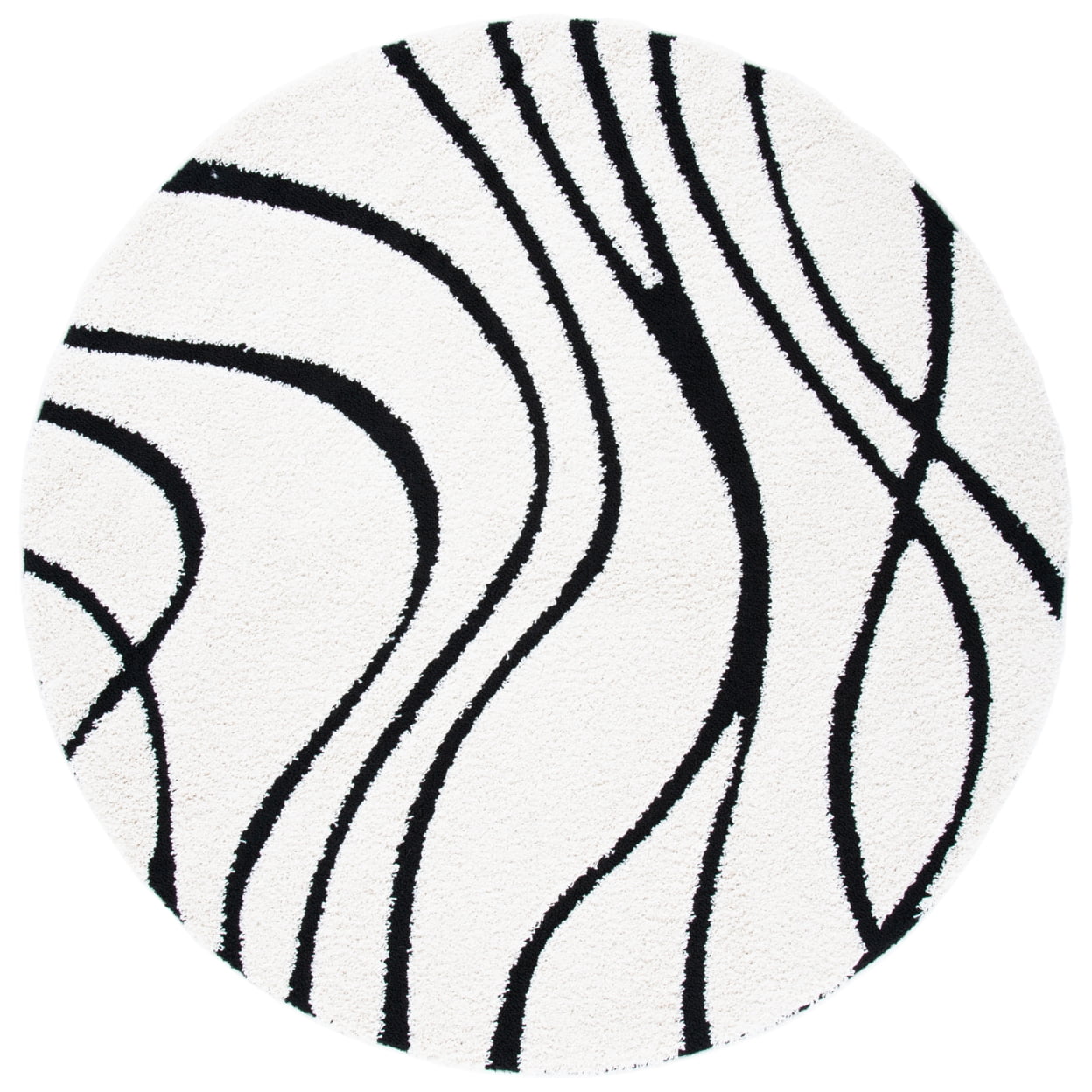 SAFAVIEH Florida Tamzen Abstract Shag Area Rug, Ivory/Black, 6'7" x 6'7" Square