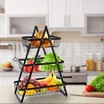 thumbnail image 2 of Jowenia 3-Tier Fruit Basket for Kitchen Countertop, Stackable Vegetable Storage Bread Fruit Basket with Wooden Handle, Detachable Metal Wire Basket Black, 2 of 9