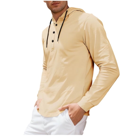Generic Mens Solid Long Sleeve Henley Shirts Casual Button Up Workout Gym Hoodie Shirt Loose Fit Cotton Spring Fall Sweatshirt