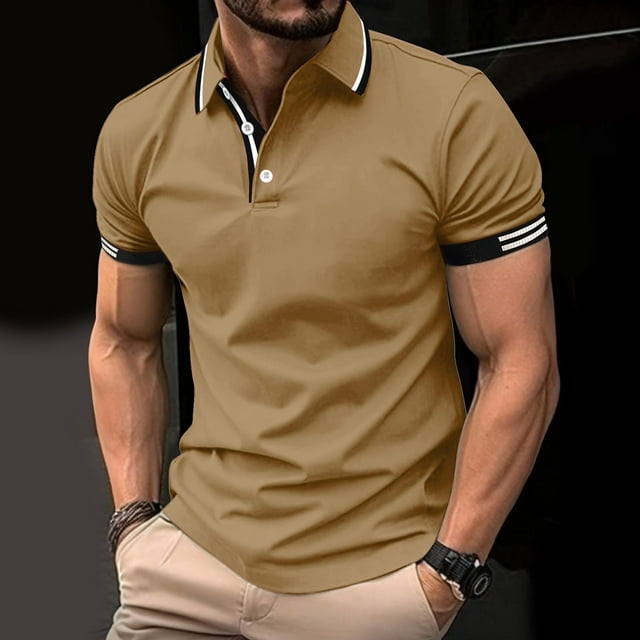 Aqestyerly Haut à Manches Courtes Décontracté pour Hommes, Col Rabattu, Design Rayé, Léger, Respirant, Idéal pour l'Été