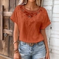 thumbnail image 2 of XPMWRP Women's Casual Lace Crochet Crew Neck Cuffed Short Sleeve Blouses Summer Loose Chiffon Tops Elegant Dot Shirts Orange XXL, 2 of 7