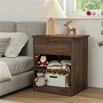 Hommoo Nightstand with Drawer and Open Storage, End Table Bedside Table with Charging Station, for Bedroom, Living Room, Brown