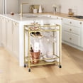 thumbnail image 3 of Tekola Gold Bar Cart, Beverage Cart with Wheels, Bar Cart for The Home, 2-Tier Drink Cart with Wine Rack and Glass Holder, Kitchen, Dining Room, Gold RCJ63B01Z, 3 of 6