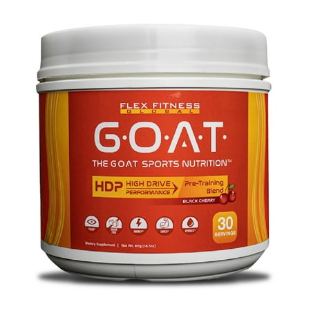 The GOAT Sugar Free Pre Workout Powder is an Energy Booster offered by Flex Fitness Global, Also Increases Focus, and Hydration, has 250mg Caffeine/serving, 30 Servings/bottle.