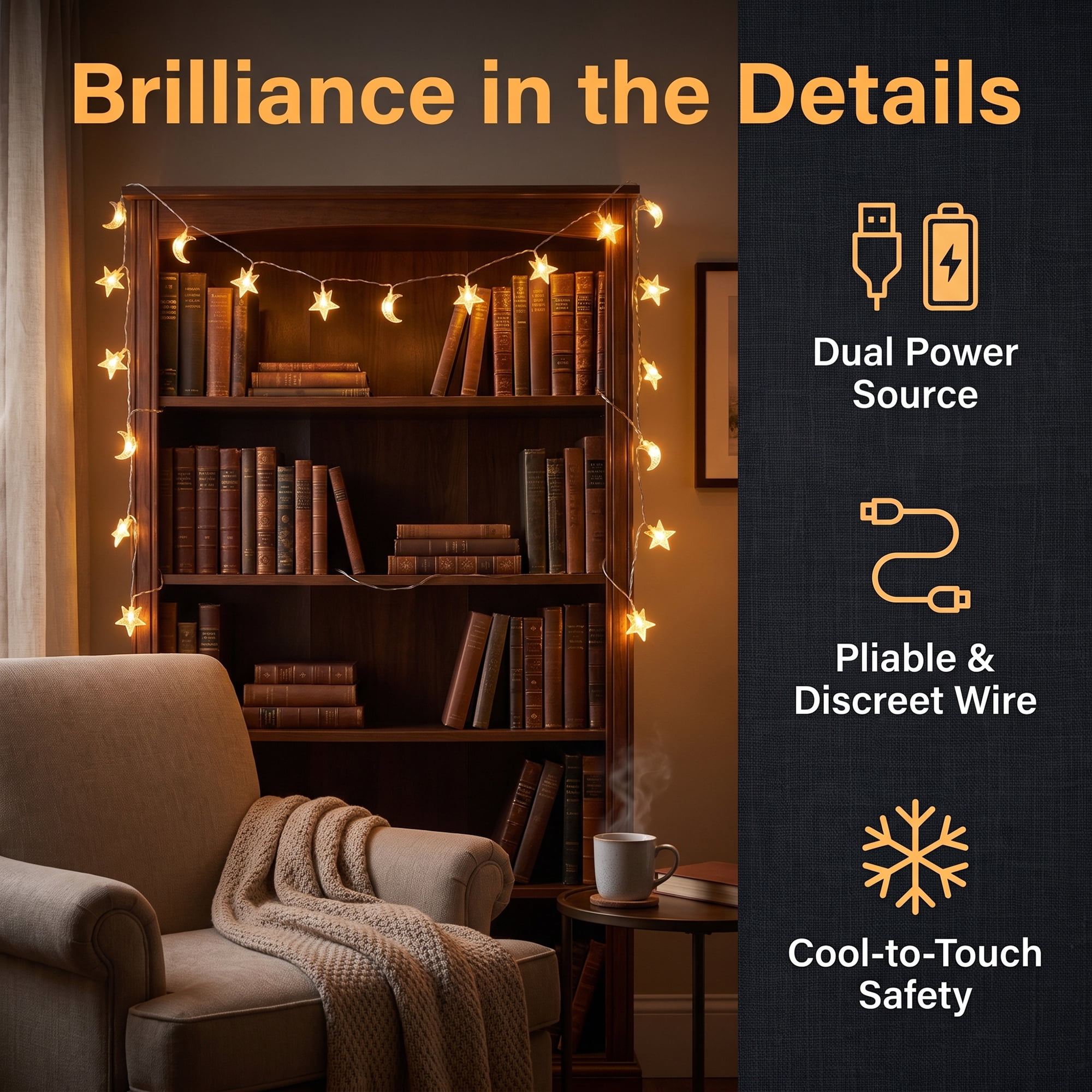 Unique Bargains Star and Moon Fairy Lights with Flexible Wire 9.8 ft USB Powered