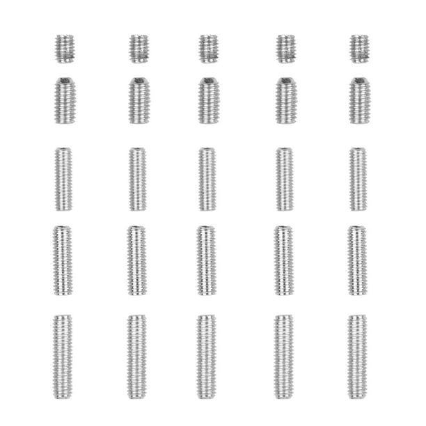 25 tornillos hexagonales para puente de bajo eléctrico con ajuste de altura, tornillos hexagonales para puente de trémolo (M3 x 12 mm, M3 x 10 mm, M3 x 8 mm, M3 x 6 mm, M3 x 4 mm, 5 unidades cada uno)