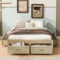 thumbnail image 2 of Full Size Platform Bed with 6 Storage Drawers, Rustic Style Wooden Bed Frame with Sturdy Slat Support, Without Headboard Design, No Box Spring Needed, Antique Natural, 2 of 9