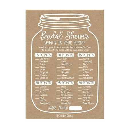 25 Rustic Whats In Your Purse Bridal Wedding Shower or Bachelorette Party Game Item Cards Engagement Activities Ideas For Couples Funny Co Ed Rehearsal Dinner Supplies and Decoration Favors For (Best Dinner Party Guests)