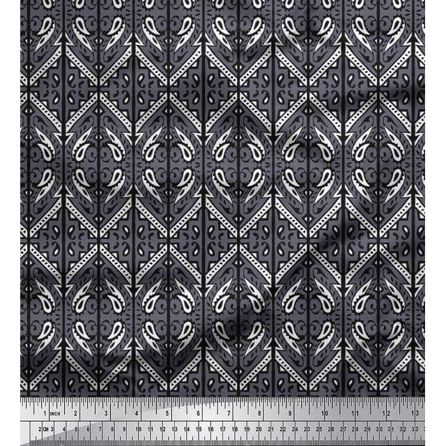 Soimoi Polyester Crepe Fabric Geometric & Paisley Block Print Fabric by Yard 52 Inch Wide