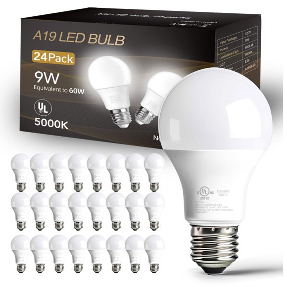 Bombillas LED dalattin, luz diurna, 5000 K, 9 W, 800 lm, E26, paquete de 24