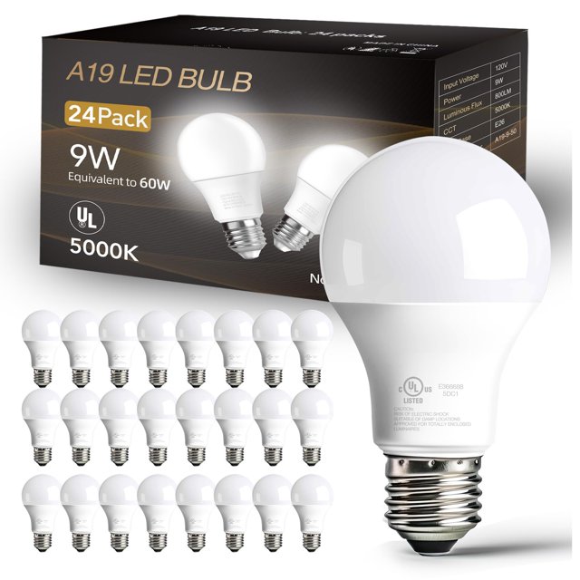 Bombillas LED dalattin, luz diurna, 5000 K, 9 W, 800 lm, E26, paquete de 24