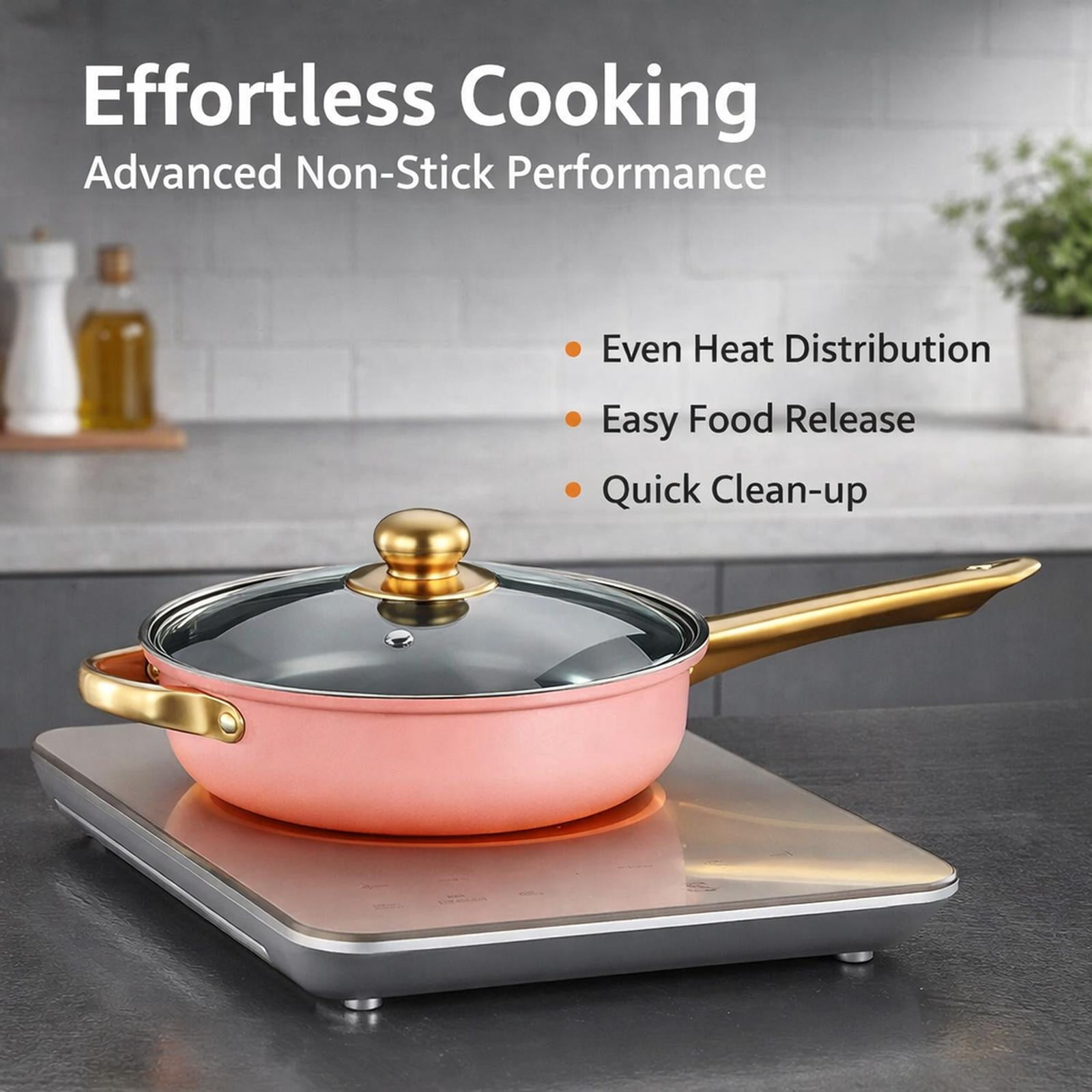 Nishiyuenyi 6 Pieces Stainless Steel Cookware Set Nonstick Pots and Pans Set for Kitchen Pink