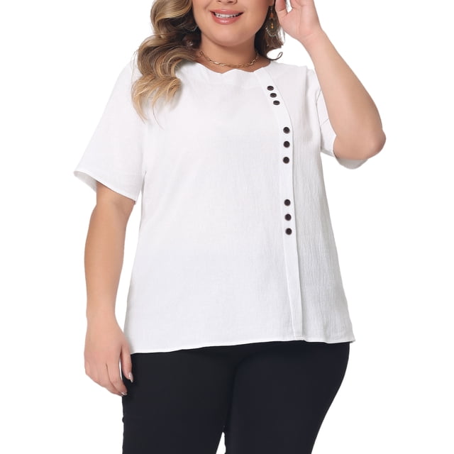 Blusa de algodón y lino de manga corta para mujer de tallas grandes Agnes Orinda, camiseta blanca para el Día de la Madre 3X